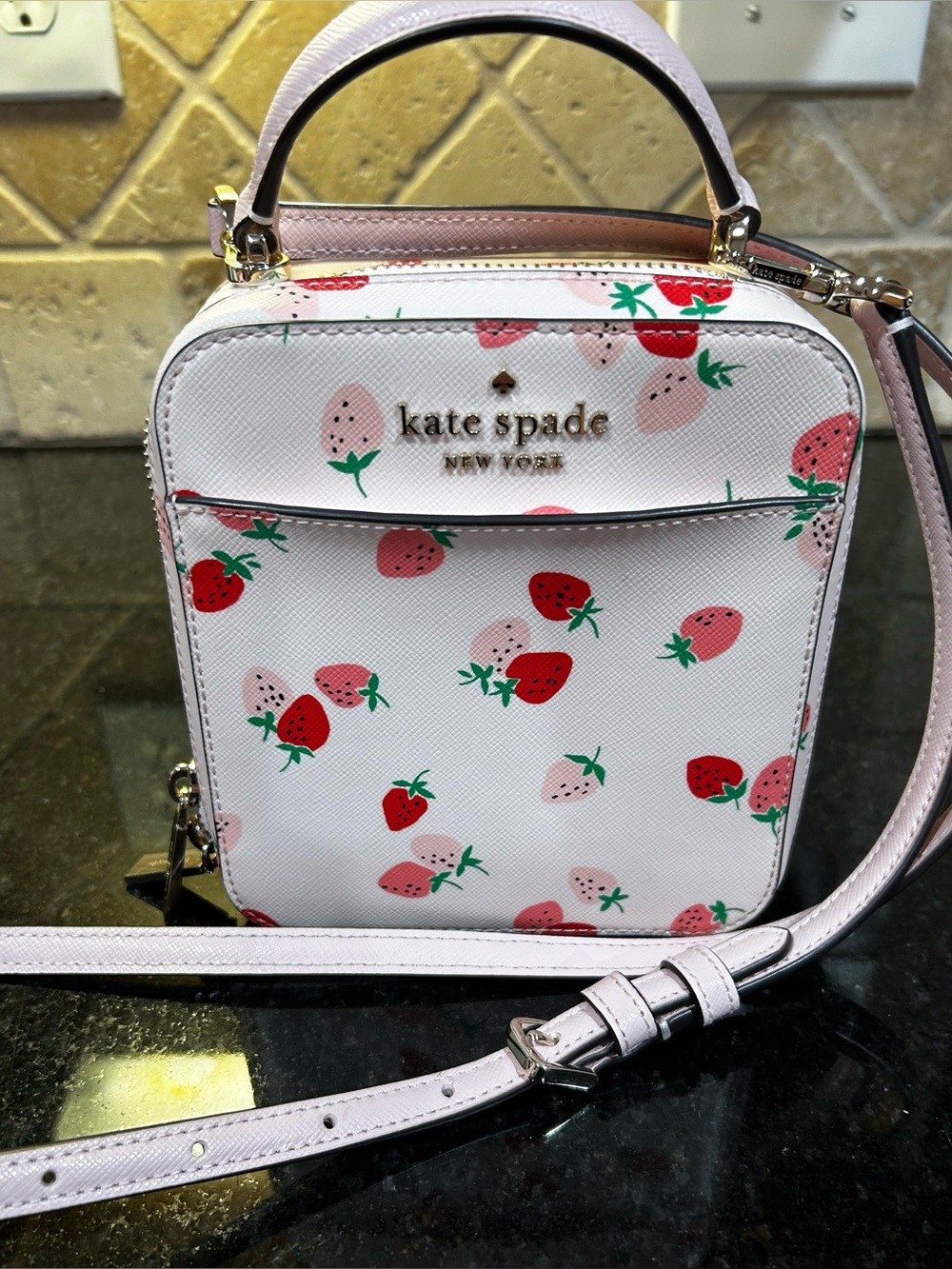 Kate Spade Daisy Wild Strawberries Vanity Crossbody Handbag- Pink Multi